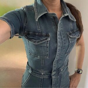 Good American Fitted Denim Jumpsuit - Blue